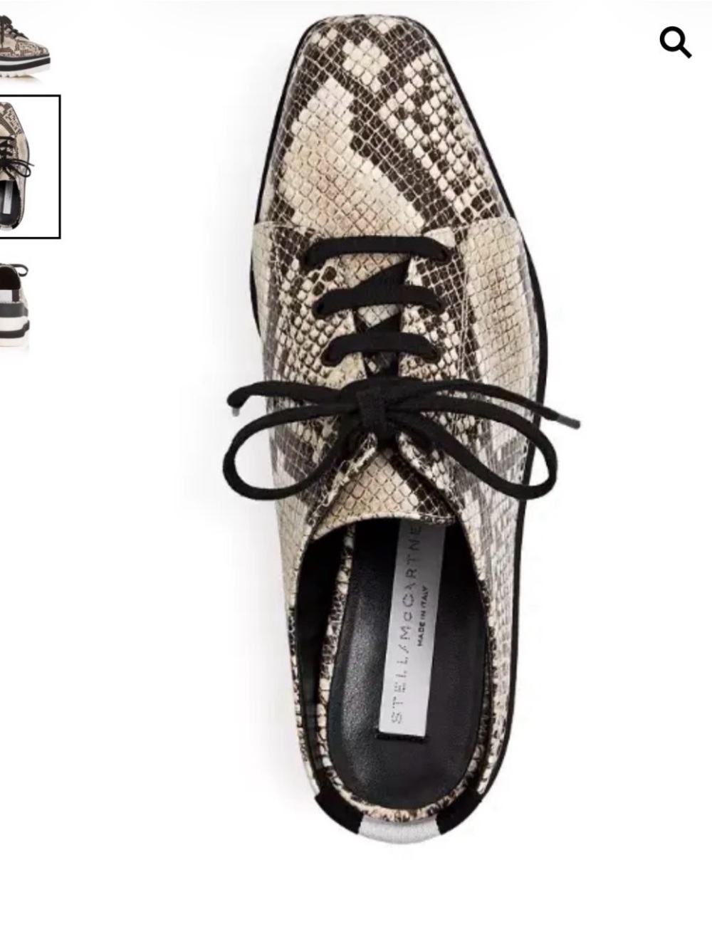Stella McCartney Black and Cream Snake-Embossed Platform Wedge Sneakers